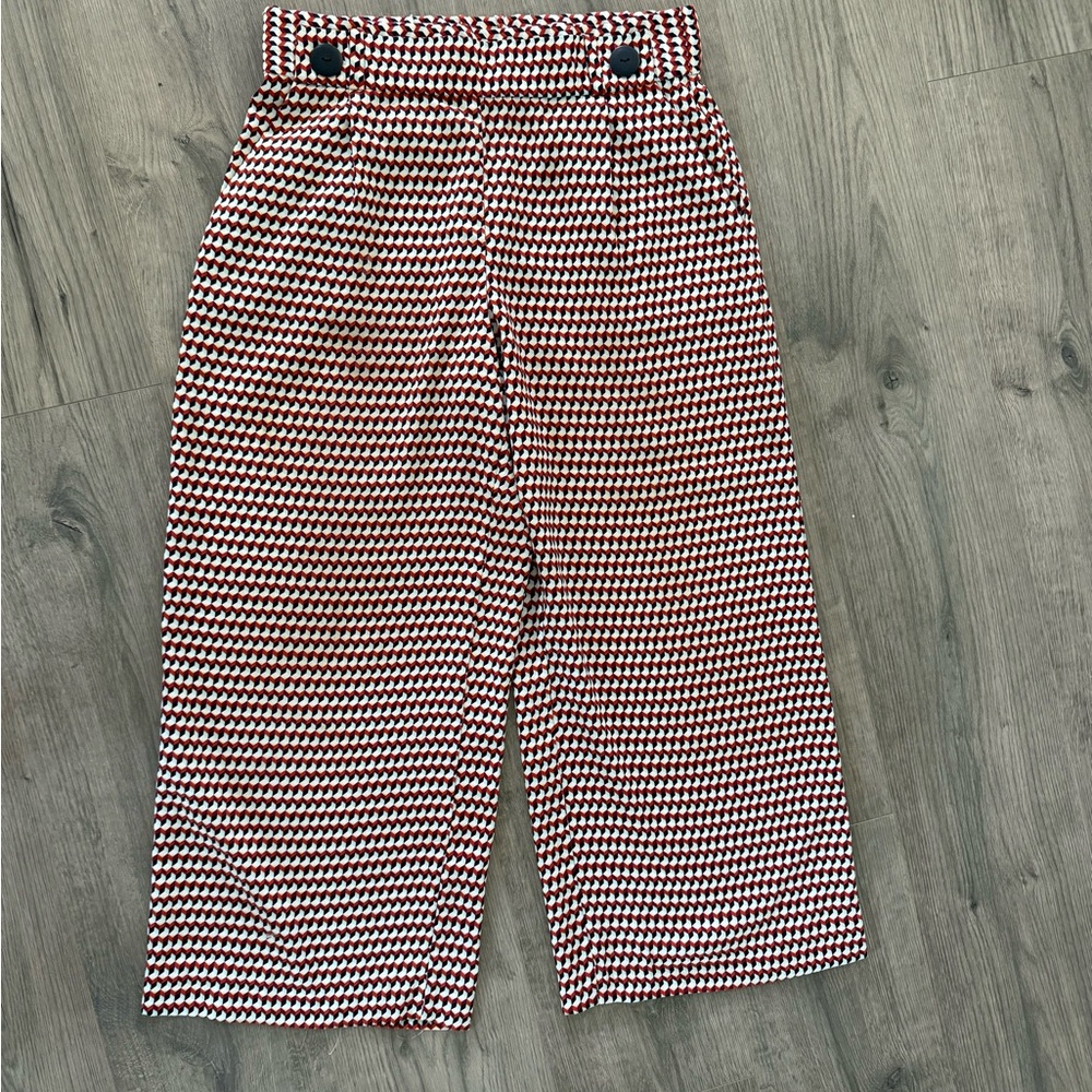 Zara TRF Geometric Chevron Print Pants in Red, Navy, Cream